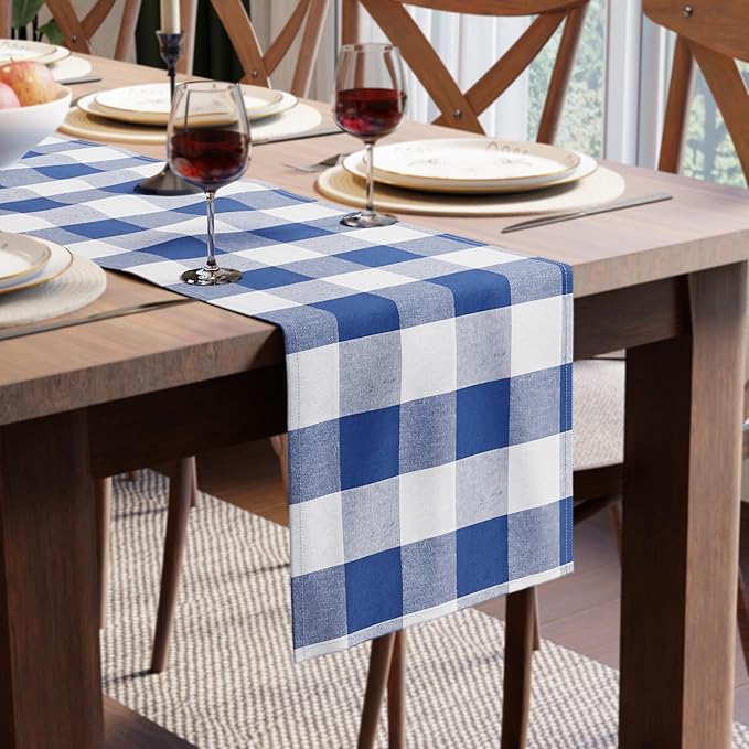 Encasa XO Cotton Dining Table Runner | Buffalo Blue Checks | Size 13x59 in by EncasaXO