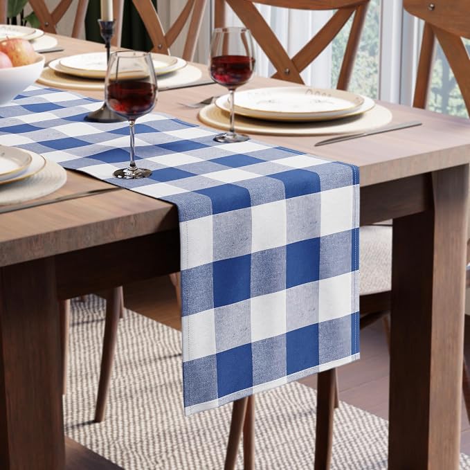 Encasa XO Cotton Dining Table Runner | Buffalo Blue Checks | Size 13x91 in by EncasaXO