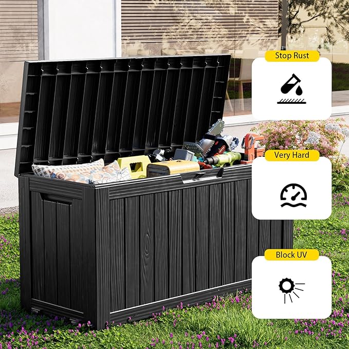75 Gallon Large Deck Box, Resin Outdoor Storage Box - Image 3