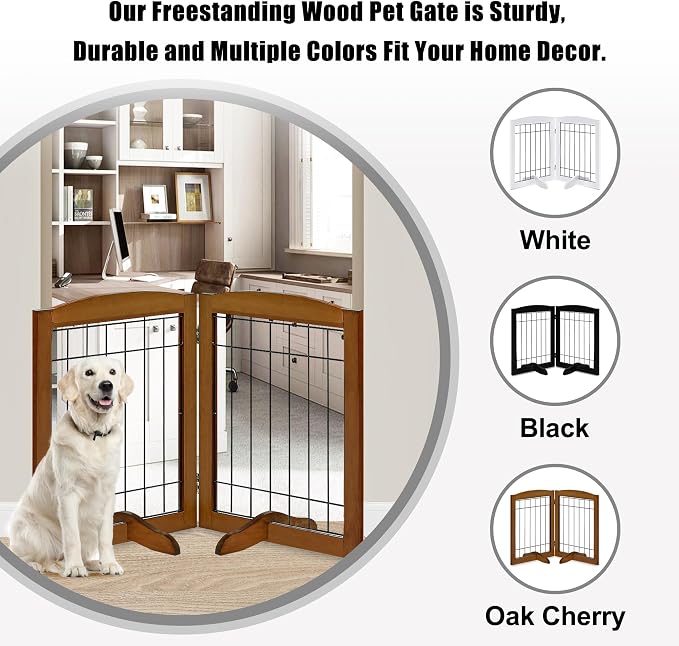 LZRS 2-Panel Freestanding Adjustable Wooden Dog Gate—30” Tall Foldable Pet - Image 4