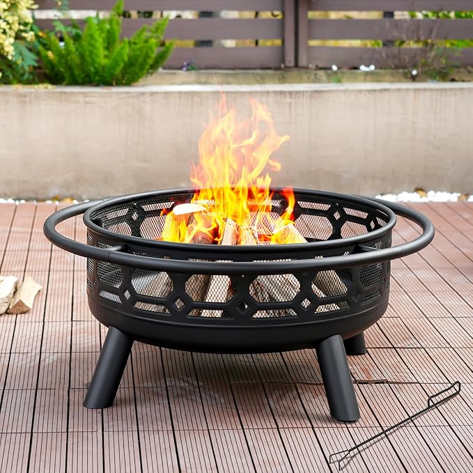36 Inch Fire Pit, Outdoor Wood Burning Firepit - Image 2