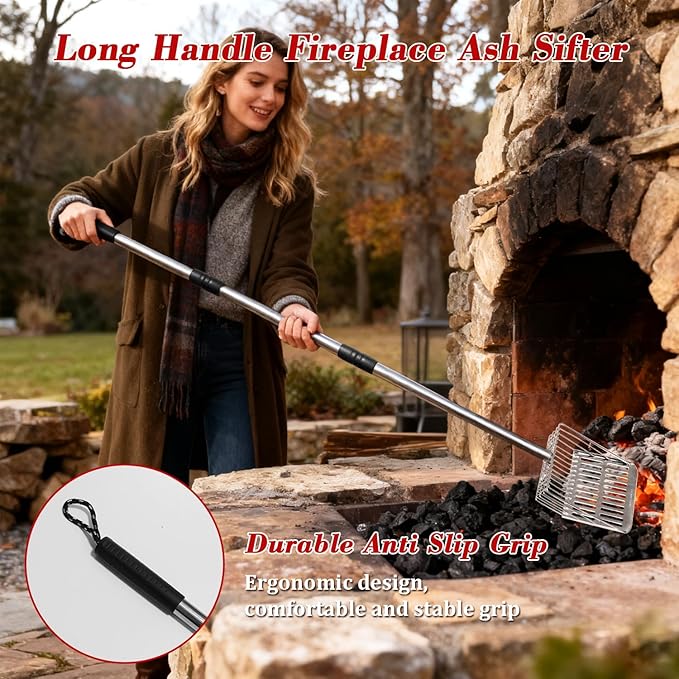 Ash Sifter Shovel for Fireplace Fire Pit Wood Stove, 43Inch Long Handle Metal - Image 5