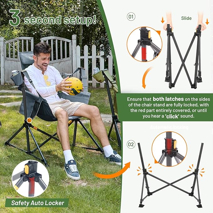 Camping Hammock Chair, Large Grey Steel Frame, 400 lb Capacity
