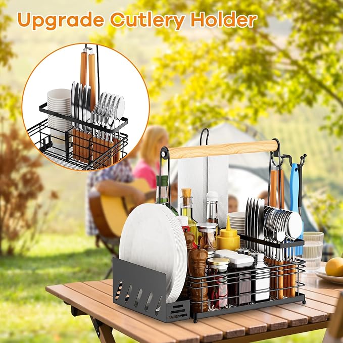 Grill Caddy, BBQ Caddy with Paper Towel Holder & Utensil Holder, Picnic Caddy - Image 3