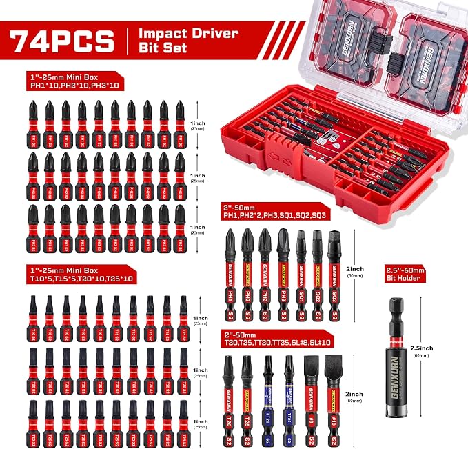 74Pieces Impact Screwdriver Bits Set, Magnetic S2 Steel - Image 2