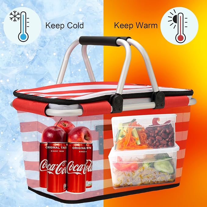 SIYUAN Picnic Basket with Handles 30L Leakproof Insulated Cooler Stripped - Image 5