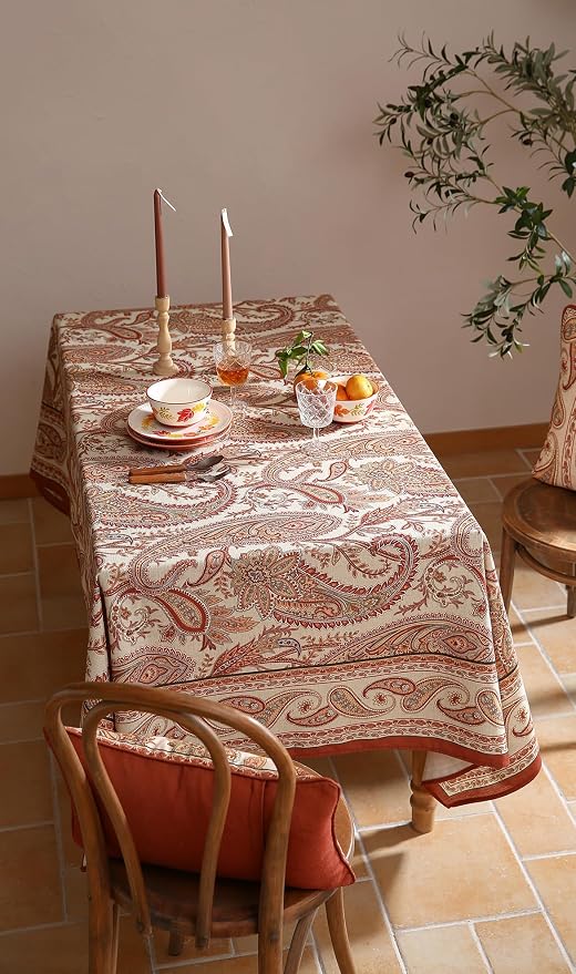 ISAENNE Designer French Red Long Rectangle Tablecloth, Linen Table Cloth - Image 9