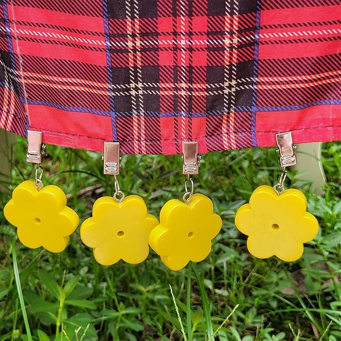 TwoFish Home Set of 4 Yellow Flower Resin Table Cover Tablecloth Weights Clips - Image 2