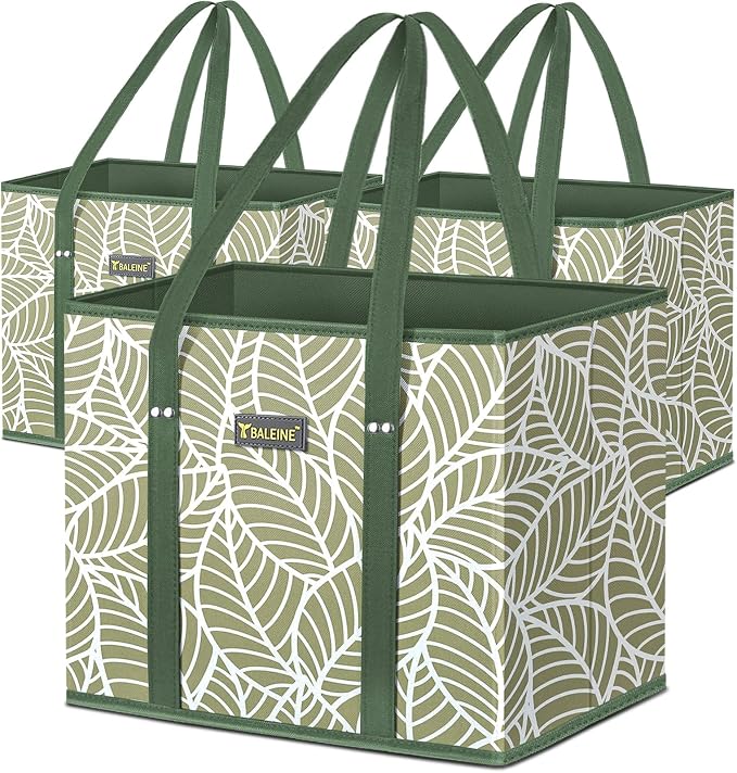 BALEINE 3Pk Reusable Grocery Bags, Foldable Shopping Bags by BALEINE
