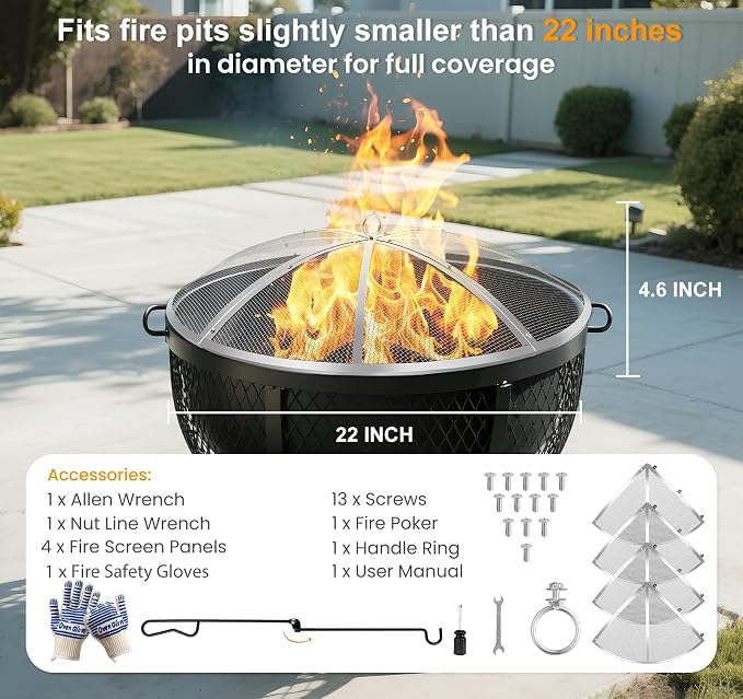 Stainless Steel Fire Pit Spark Screen 22 Inch Round, Heavy Duty Outdoor Fire - Image 2