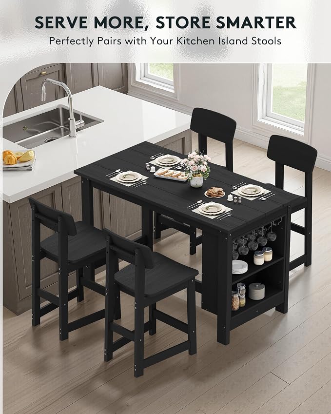 SERWALL Outdoor Bar Table and Chairs Set, 3-Piece HDPE Counter Height Patio - Image 6