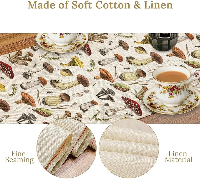 Mushroom Table Runner, Rustic Farmhouse Forest Plants Retro Botanical Country - Image 5