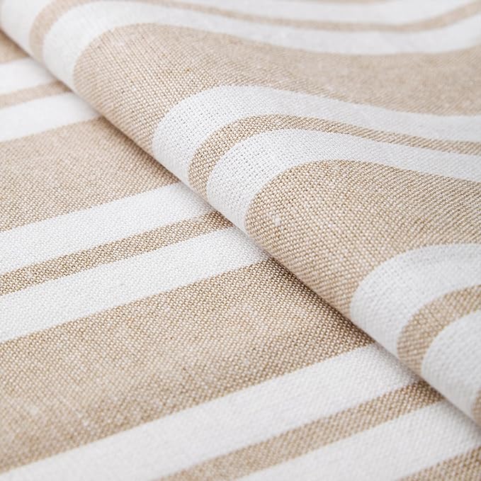 Encasa XO Cotton Dining Table Runner | Franca Beige Stripes | Size 13x104 in - Image 5