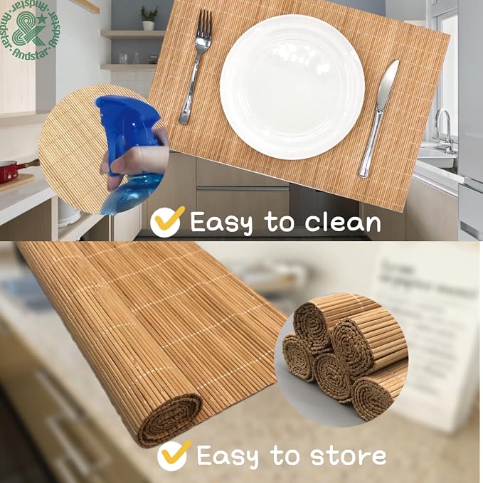 ANDSTAR Set of 4 Pcs Bamboo Placemats Sushi Rolling Mat Japanese Style Natural - Image 4
