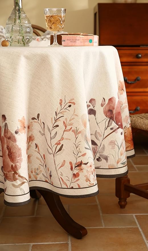 French Linen Small Round Tablecloth, Vintage Pink - Image 8