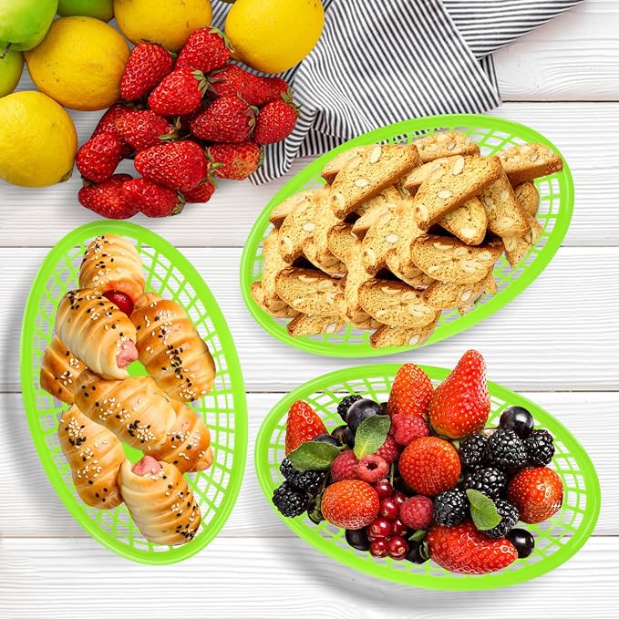 80 Pcs 9 x 5.7 Inch Reusable Oval Fast Food Baskets, Sturdy Plastic Serving - Image 6