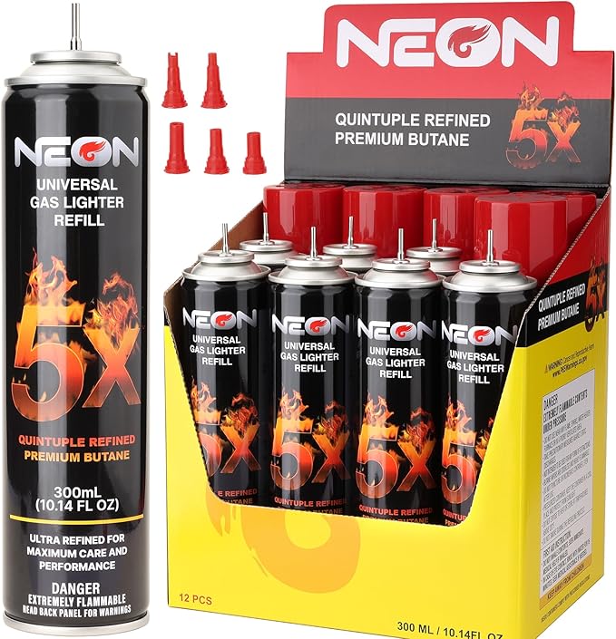 NEON Butane Fuel 300ml, 5X Premium Refined Butane Refill by NEON