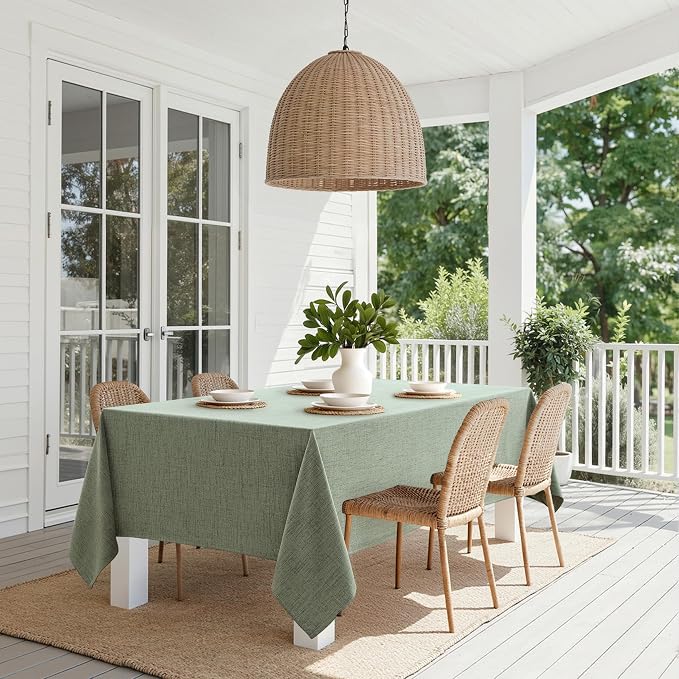 MIULEE Sage Green Linen Polyester Tablecloth 60x104 Inch Spring Rectangle Table - Image 8