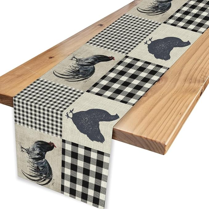 Farmhouse Rooster Table Runner, Vintage Rooster Retro Farmhouse Country Chicken - Image 4