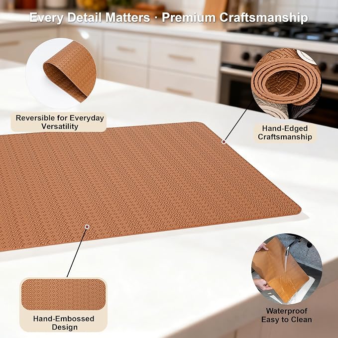 Faux Leather Placemats Set of 6 – 17x12 Inch Vinyl Table Mats, Heat Resistant - Image 4
