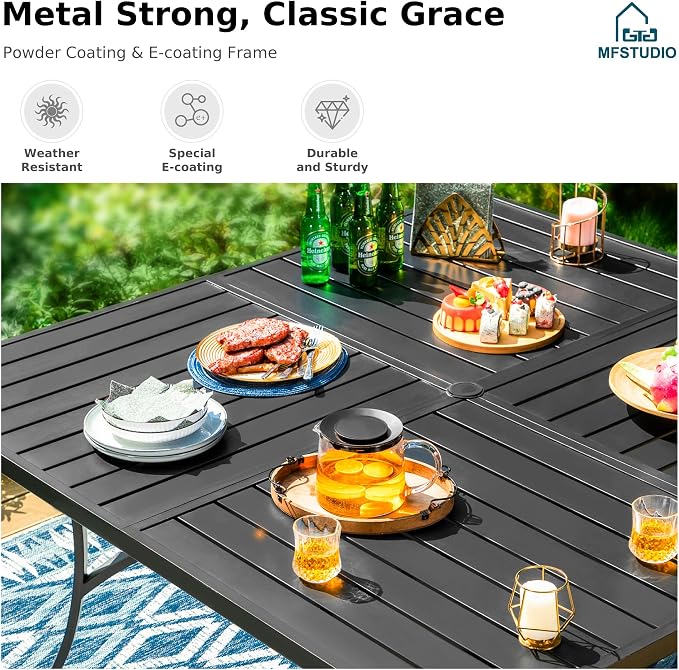 MFSTUDIO 9 Pieces Patio Dining Set, Cushioned Chairs and Metal Square Dining - Image 3