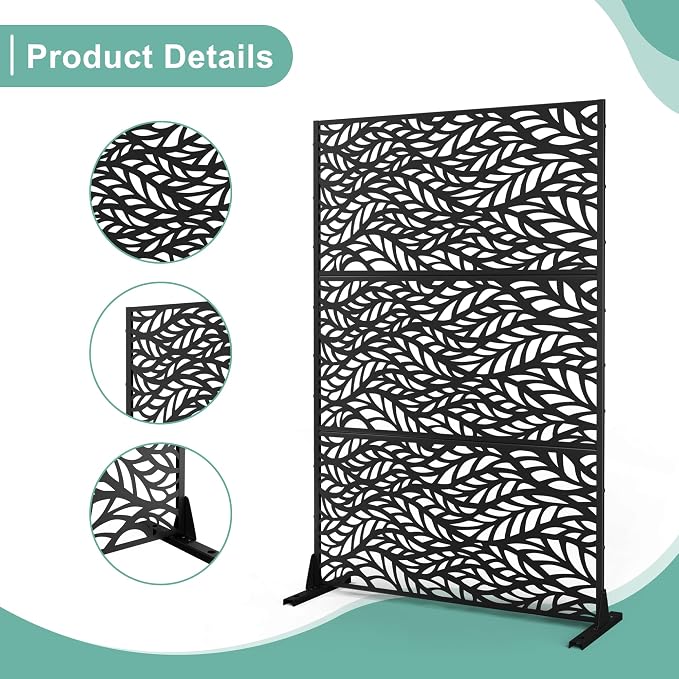 Metal Privacy Screen for Outdoor & Indoor Use, Free Standing Privacy Screen for - Image 4