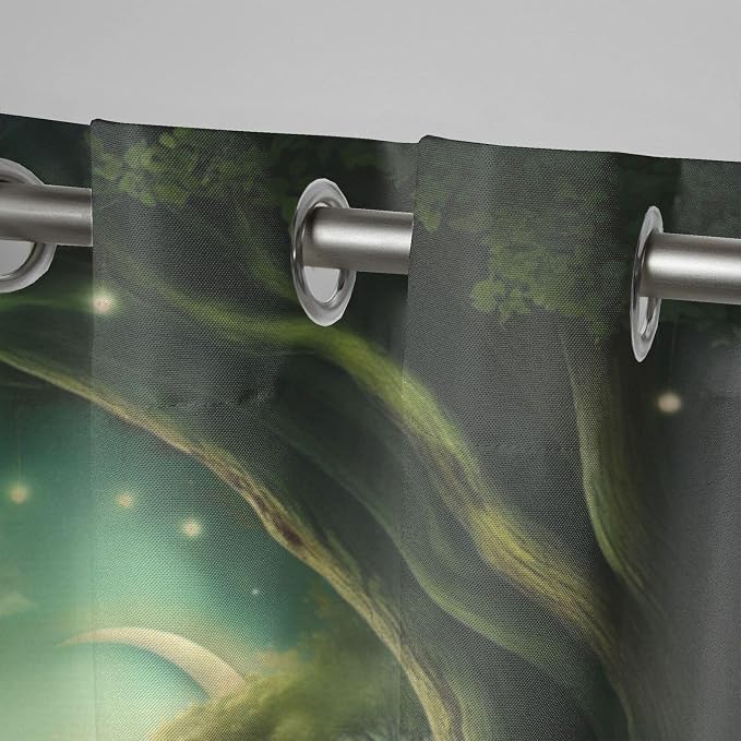 Forest Theme Waterproof Indoor/Outdoor Curtains, Trees Moon Lake Pattern - Image 4