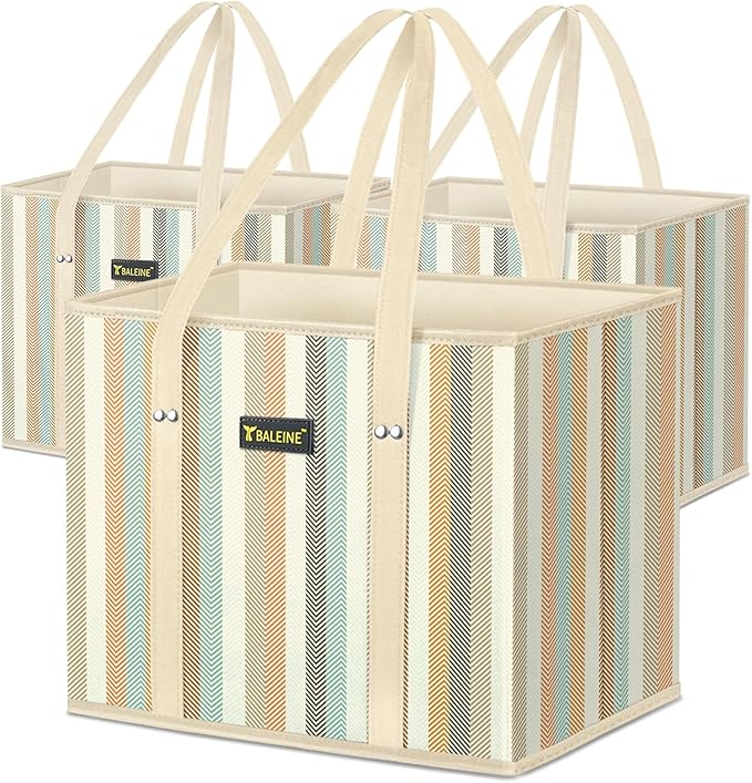 BALEINE 3Pk Reusable Grocery Bags, Foldable Shopping Bags by BALEINE