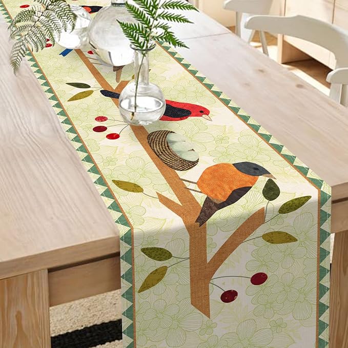 Seliem Summer Birds Tree Branches Table Runner, Cardinal Home Kitchen Dining - Image 4