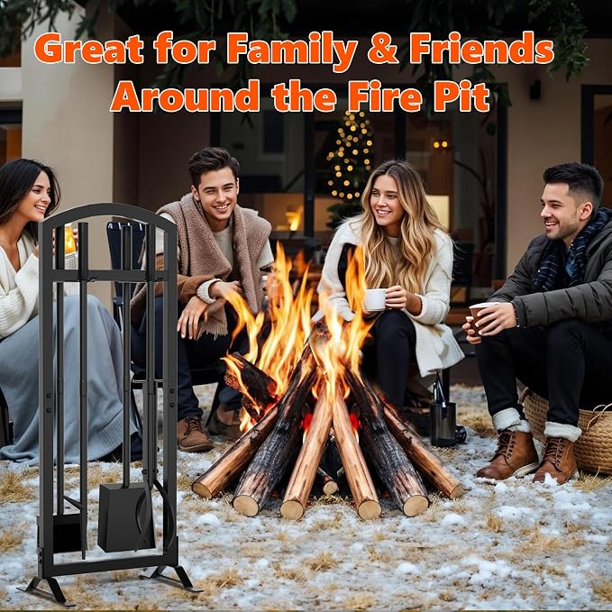 6 Pcs Fireplace Tools Set with Log Carrier, HXJLJY 34" Fireplace Accessories - Image 7