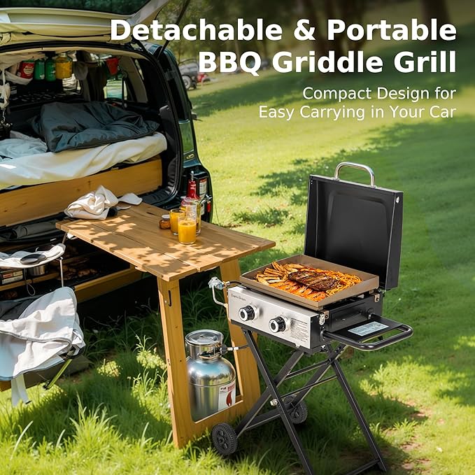 MFSTUDIO Small Portable Propane Griddle, 2 In 1 Gas BBQ Travel Grill - Image 6