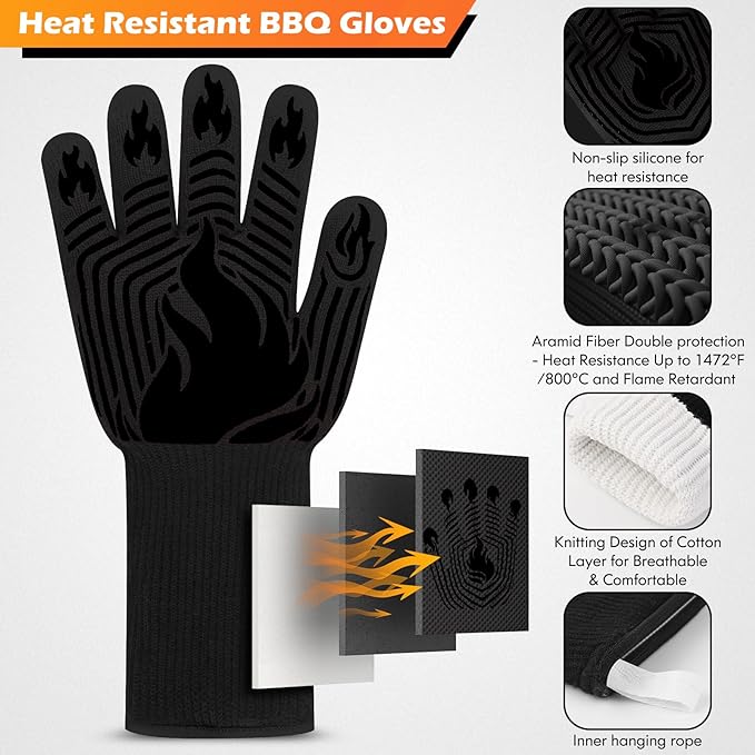 BBQ Gloves, 1472°F Heat Resistant Gloves Fireproof Mitts, Grilling Gloves - Image 3