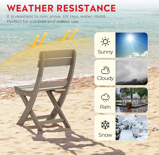 Costaelm Paradise 3-Piece Outdoor HDPE Folding Patio Bistro Table and Chairs - Image 9