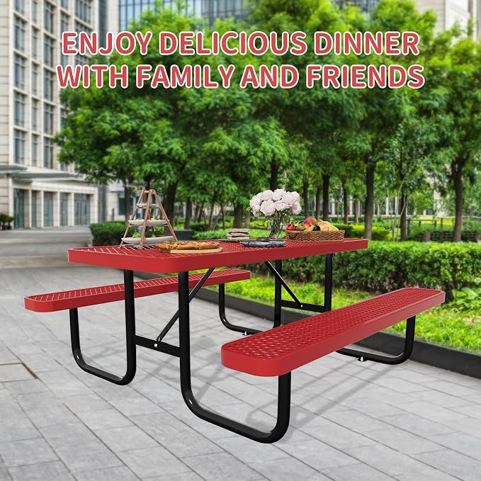 6FT Picnic Tables for Outdoors, Rectangular Commercial Metal Picnic Table Bench - Image 5