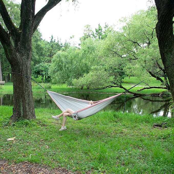 Hammock, 210T Parachute Nylon, 500 lb Capacity, Gray and Pink