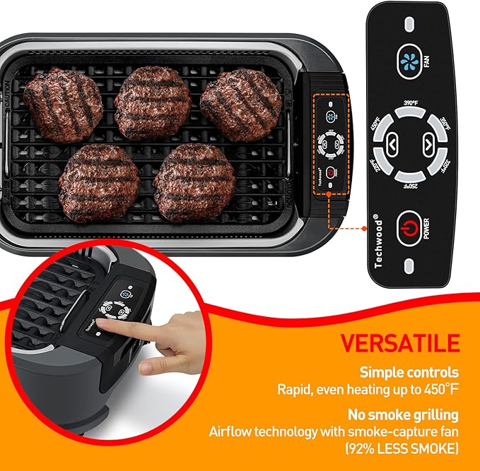Indoor Grill, Techwood 1500W Smokeless Electric Grill - Image 3