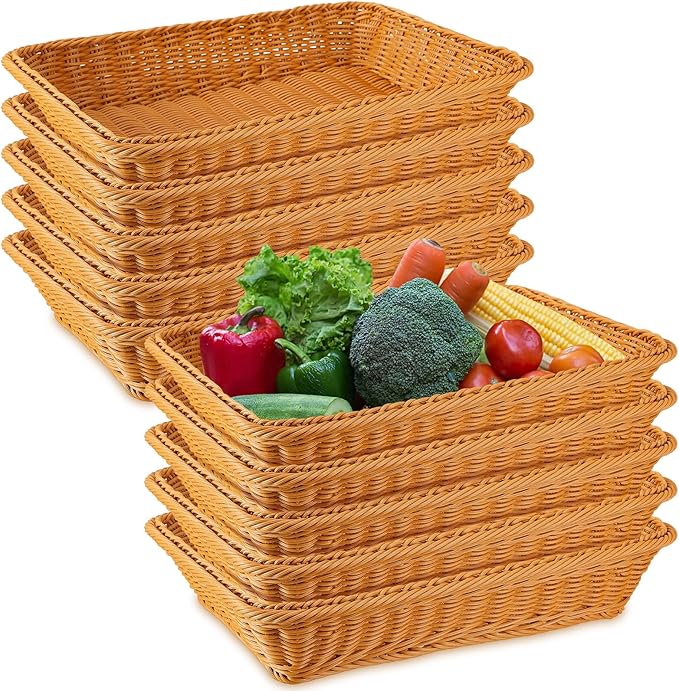 Tioncy 10 Pcs Poly Wicker Bread Basket 15.75 x 11.81 x 3.15" Woven Bread by Tioncy