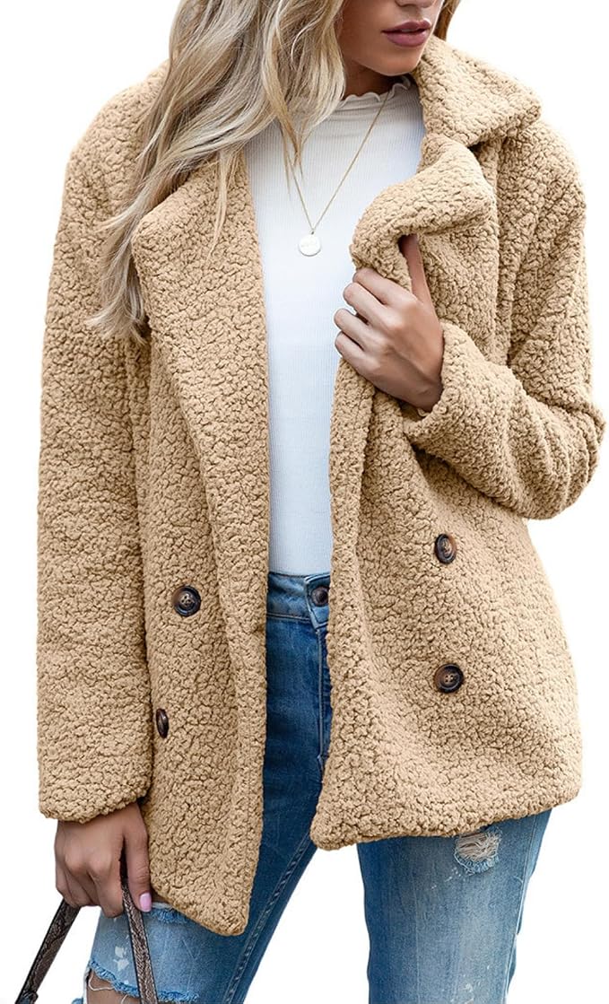 Women's Winter Warm Plush Cardigan Fuzzy Fleece Lapel Jacket by Unknown