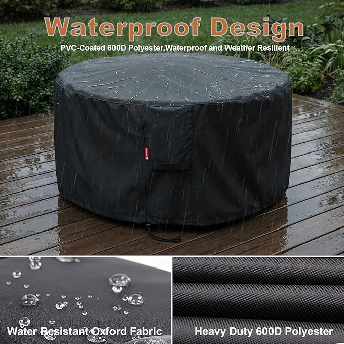 SheeChung Fire Pit Cover Round 32"Dx16"H, Fits 28", Waterproof Heavy Duty 600D - Image 3