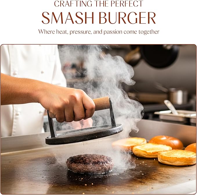 Bellemain Heavy Duty Cast Iron Smash Burger Press 7" Round Grill Press - Image 5
