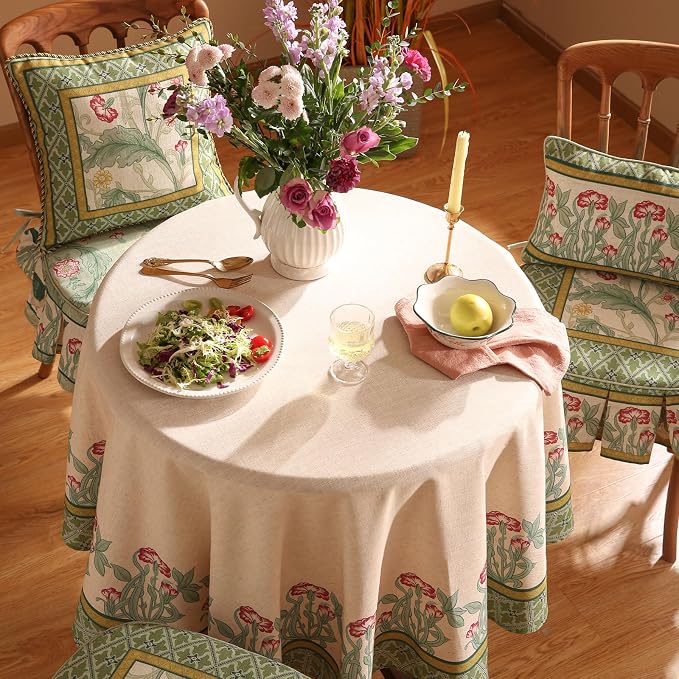 patdrea Designer Vintage Round Table Cloth, Anti-Wrinkle Leaves Pattern Green - Image 3