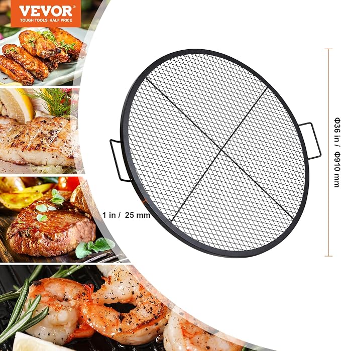 VEVOR X-Marks Fire Pit Grill Grate, Round Cooking Grate, Heavy Duty Steel - Image 7