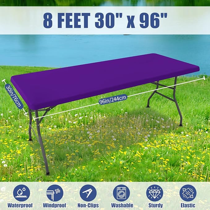 Spandex 8 Foot Rectangle Table Cloth 6 Pack, Elastic Fitted Tablecloths - Image 8