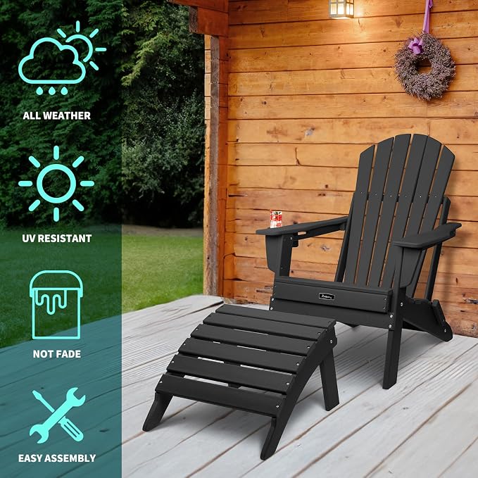 FUNBERRY Folding Adirondack Ottoman, HDPE All Weather Outdoor Foot Rest - Image 9