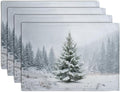 Winter Placemats Set of 4, 12x18 Inch Christmas Pine Tree Snowflake Linen Table by Wnoesat