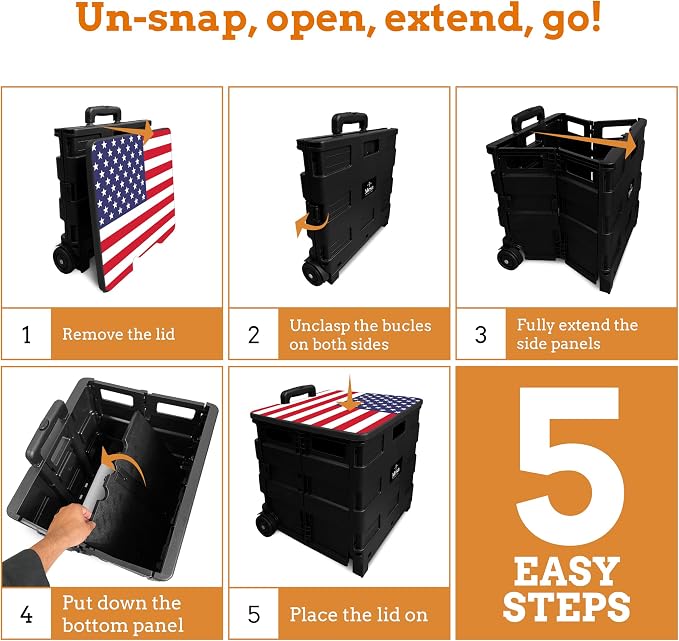 Inspired Living Collapsible Ultra-Slim Pack-N-Roll, 2 Wheel Utility Cart w/Lid - Image 9