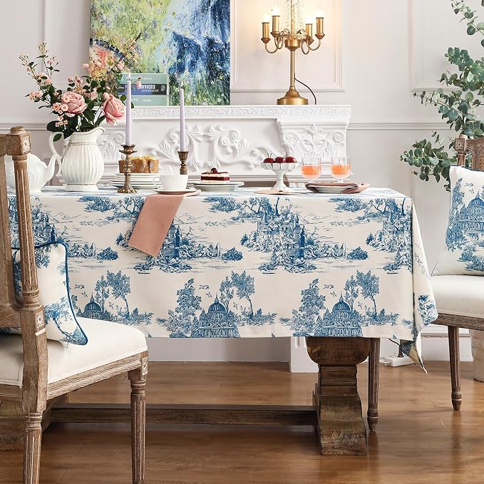 patdrea Designer Square Cyan Tablecloth, Vintage Linen - Image 2