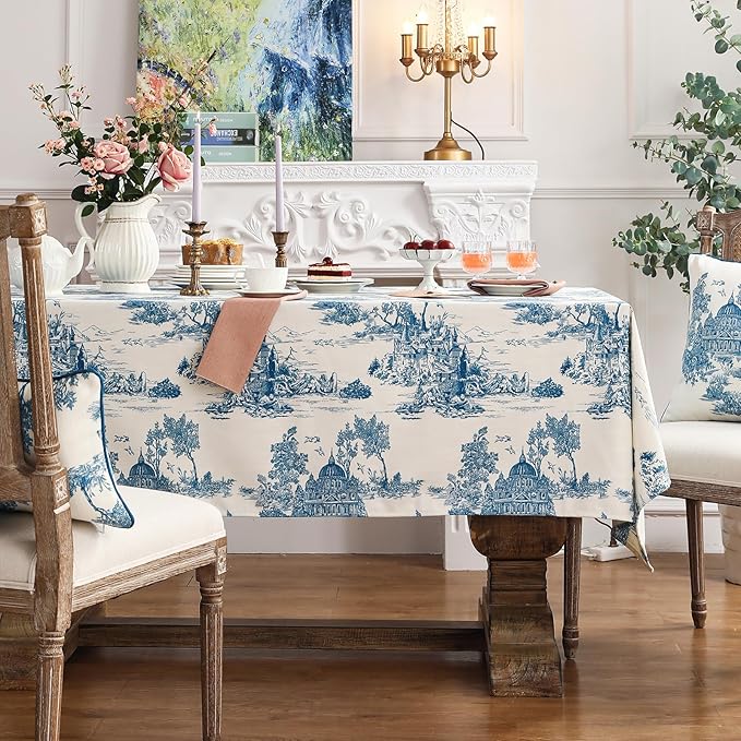 patdrea Designer Vintage Cyan Extra Long Tablecloth - Image 2