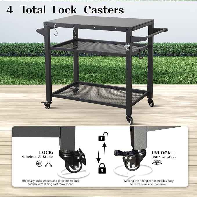 Domi 3-Tier Outdoor BBQ Grill Cart - Image 6