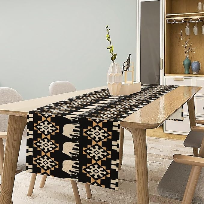 African Table Runner, African Art Elephants Geometric Tribal Ethnic Table Runner - Image 3